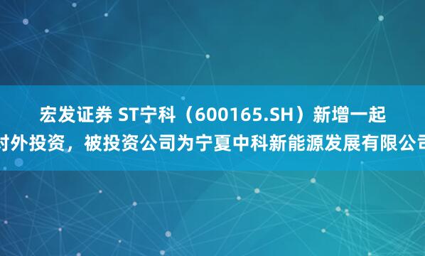 宏发证券 ST宁科（600165.SH）新增一起对外投资，被投资公司为宁夏中科新能源发展有限公司